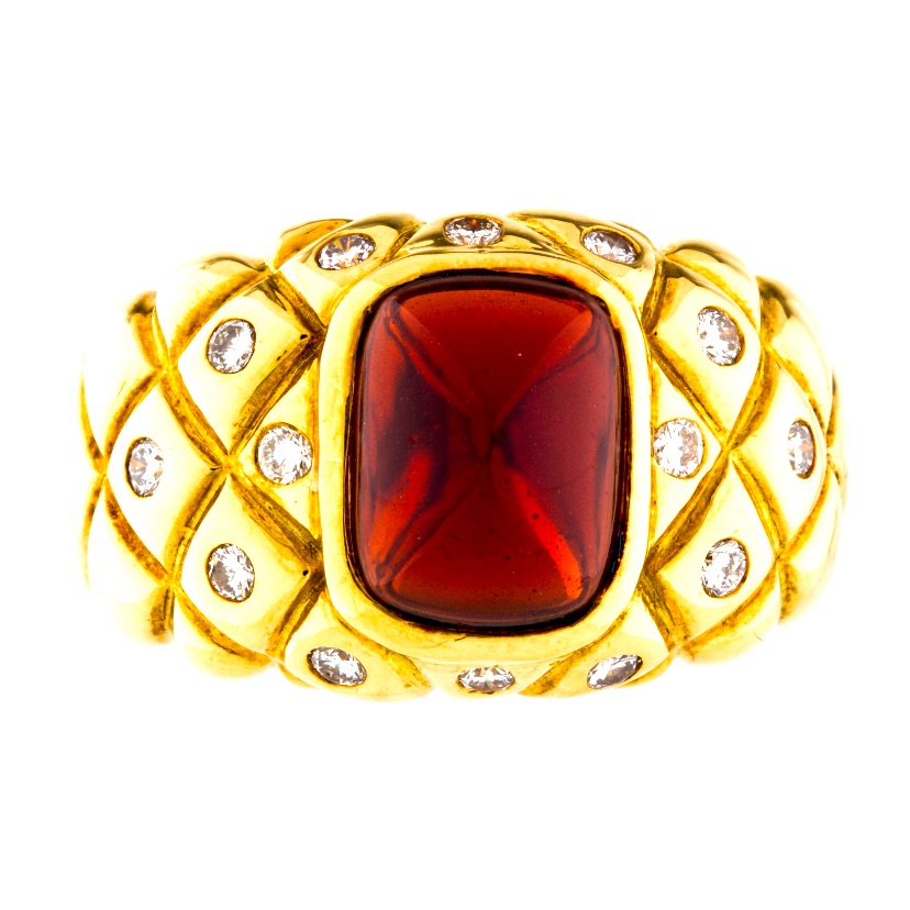 Designer French 18k Ring Sugarloaf GarnetDiamonds